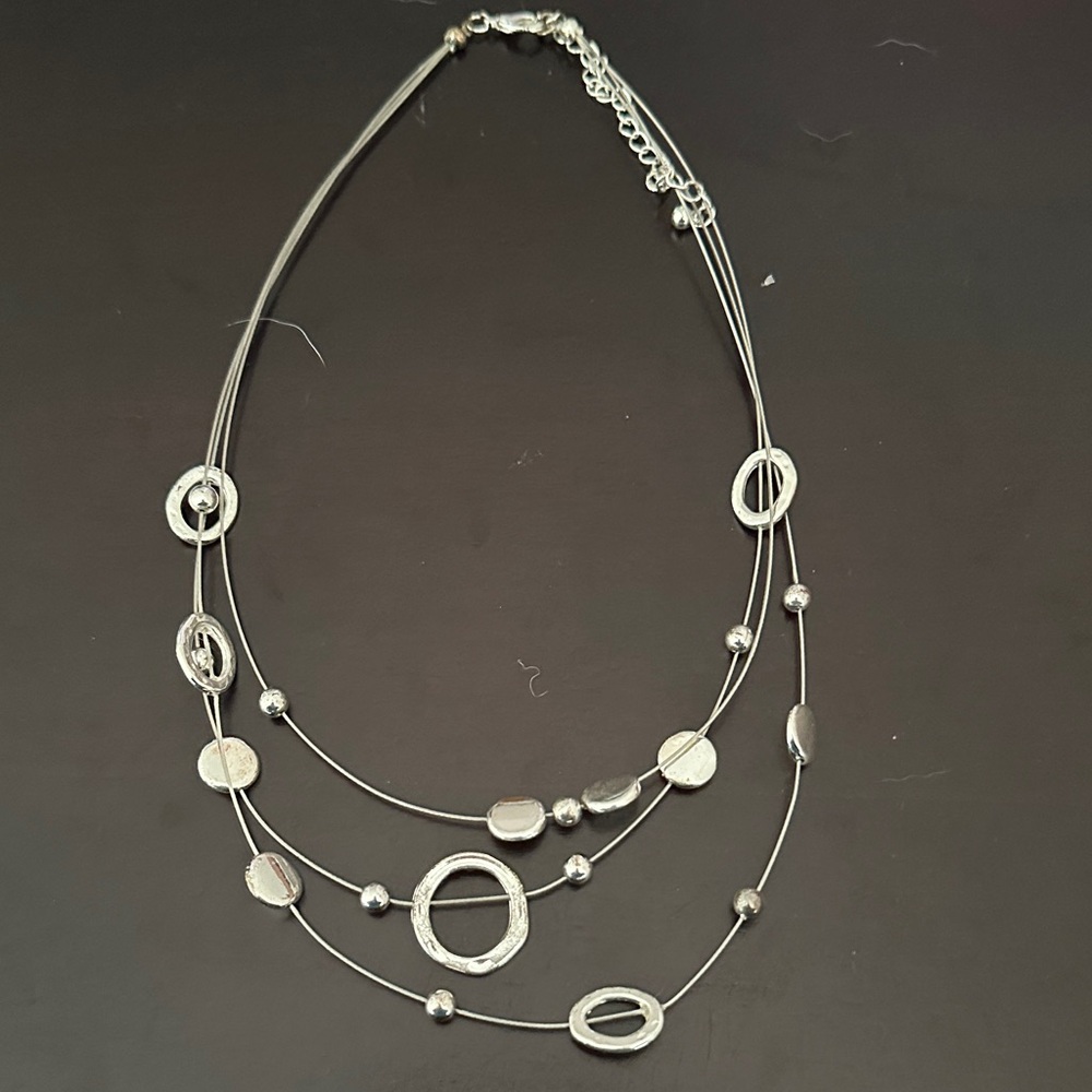 Silver Multi-Strand Circle Pendant Necklace - Women's Jewelry